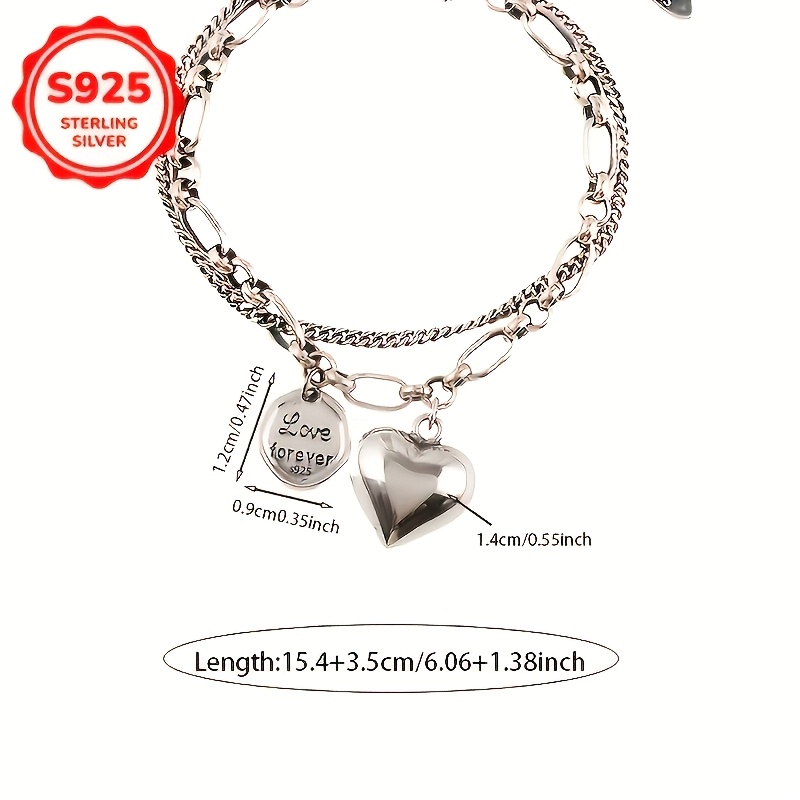 Women's S925 Heart & Letter Double-Layer Bracelet, Light Luxury